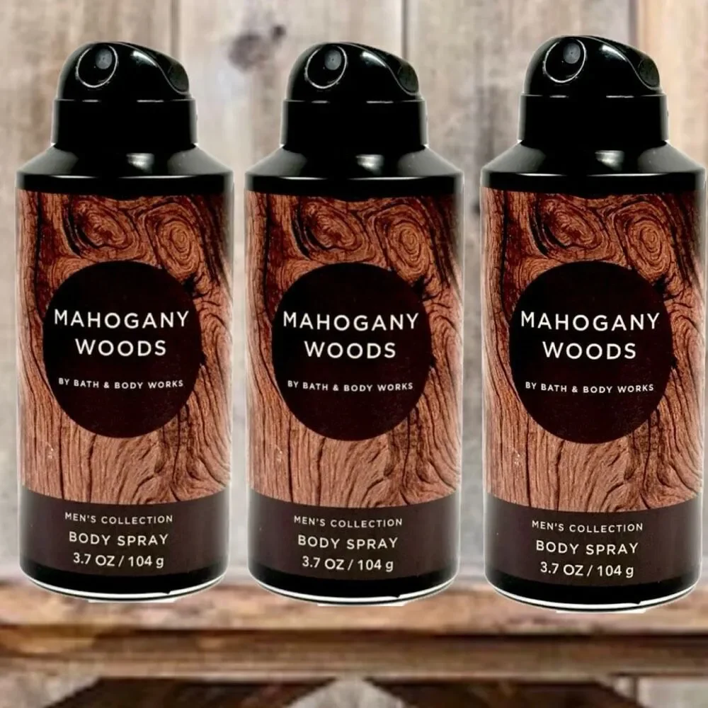 NWT Bath & Body Works Pack of 3 MAHOGANY WOODS Men Collection Body Spray Cologne